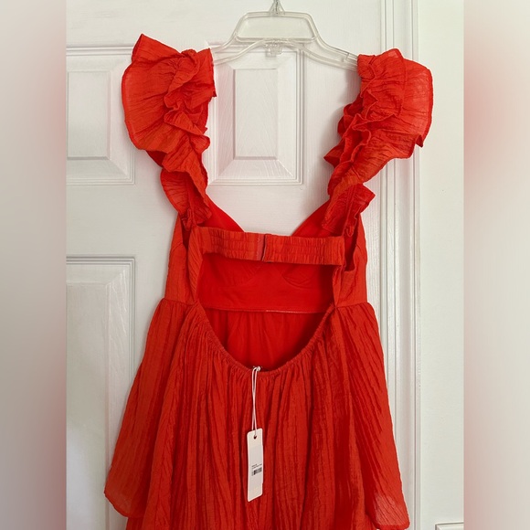 Ruffle Maxi Wedding Guest Dress in Coral/Orange-Red - Picture 4 of 4